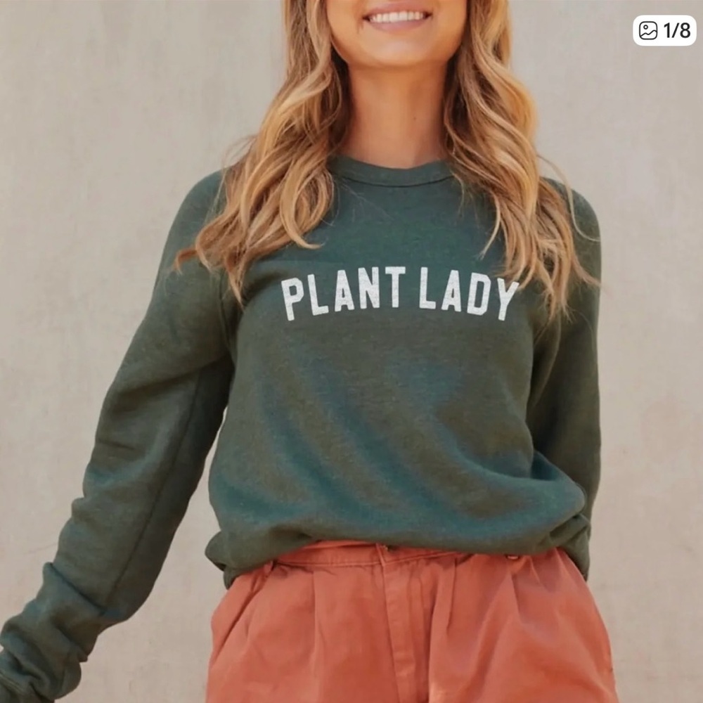 Cozy Green 'Plant Lady' Sweatshirt Large
